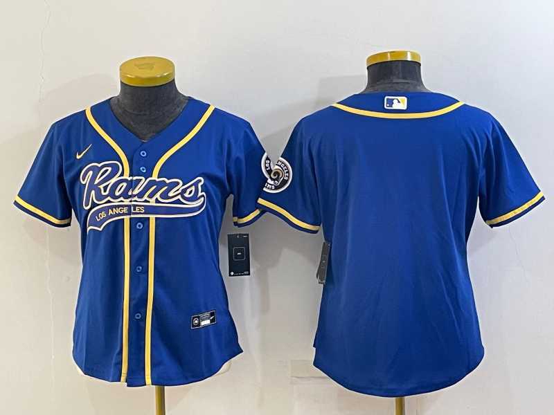 Women%27s Los Angeles Rams Blank Royal With Patch Cool Base Stitched Baseball Jersey->women nfl jersey->Women Jersey